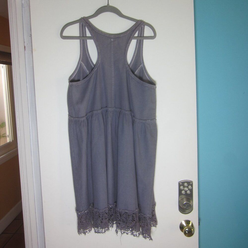 Free People Womens Size L Gray Linen Racerback Tank Dress with Lace Hem Pullover